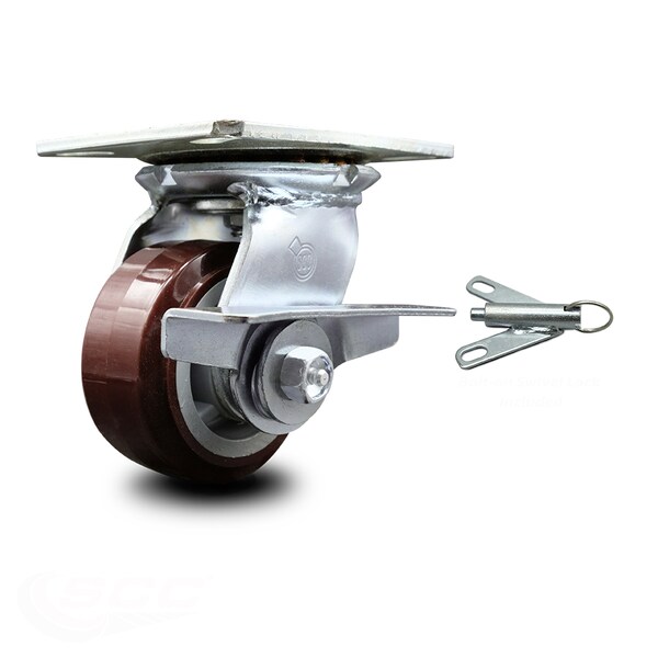 Service Caster 4 Inch Polyurethane Caster with Ball Bearing and Brake/Swivel Lock SCC SCC-35S420-PPUB-SLB-BSL - main